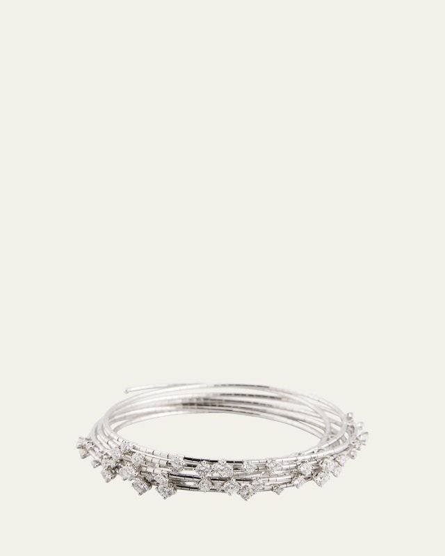 18k White Gold 5-Row Diamond Spiral Bracelet, Size M
